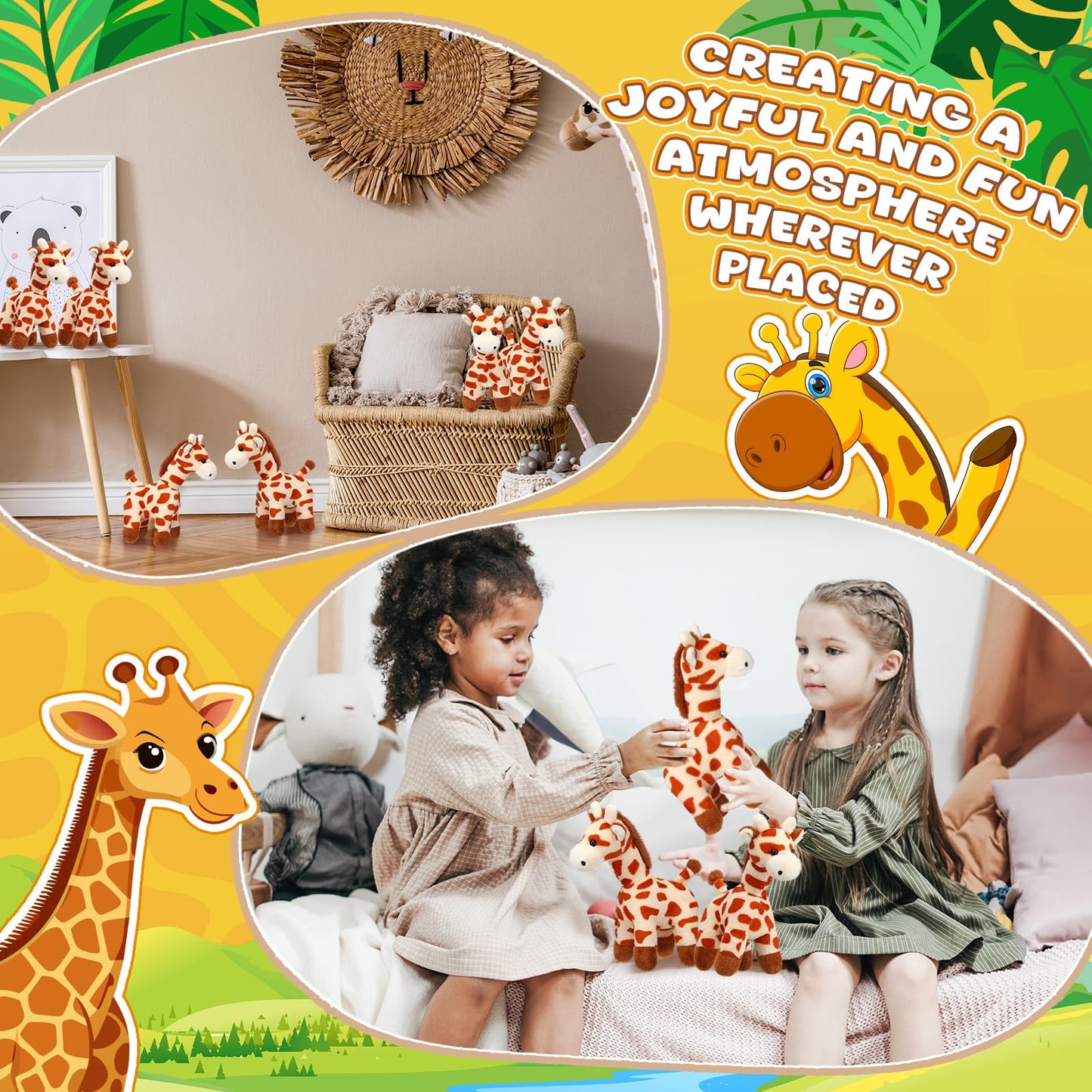 Blueweenly 12 Pcs Giraffe Stuffed Animal Bulk 6'' Stuffed Giraffe Plush Toy Soft Safari Valentines Plush Gift Bulk Zoo Wild Animal Party Decor Cute Tiny Keychain for Kid Girl Boy Birthday Forest Party