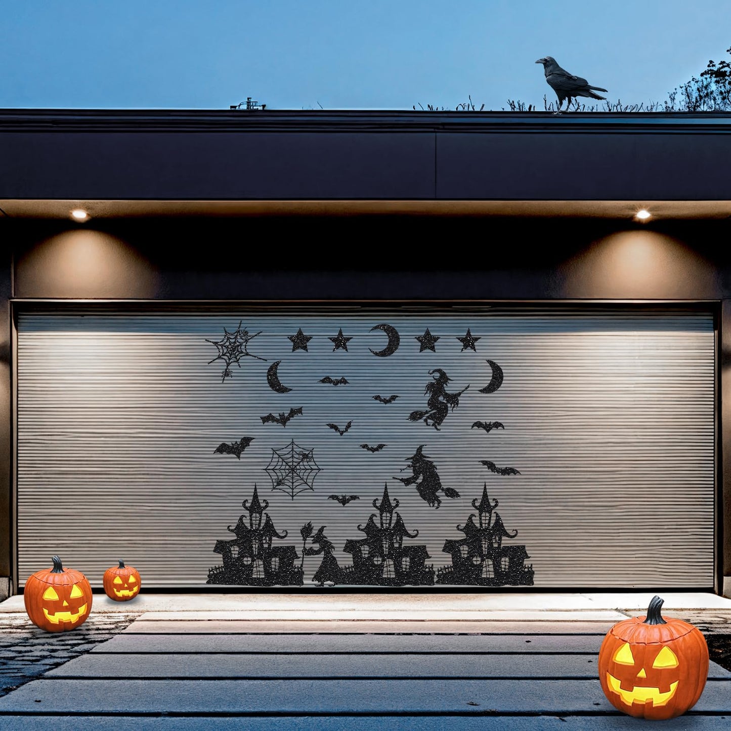 24PCS Glitter Black Halloween Witch Bats Magnetic Stickers Spider Web Castle Refrigerator Decal Outdoor Magnets for Fridge Garage Door Car Decor