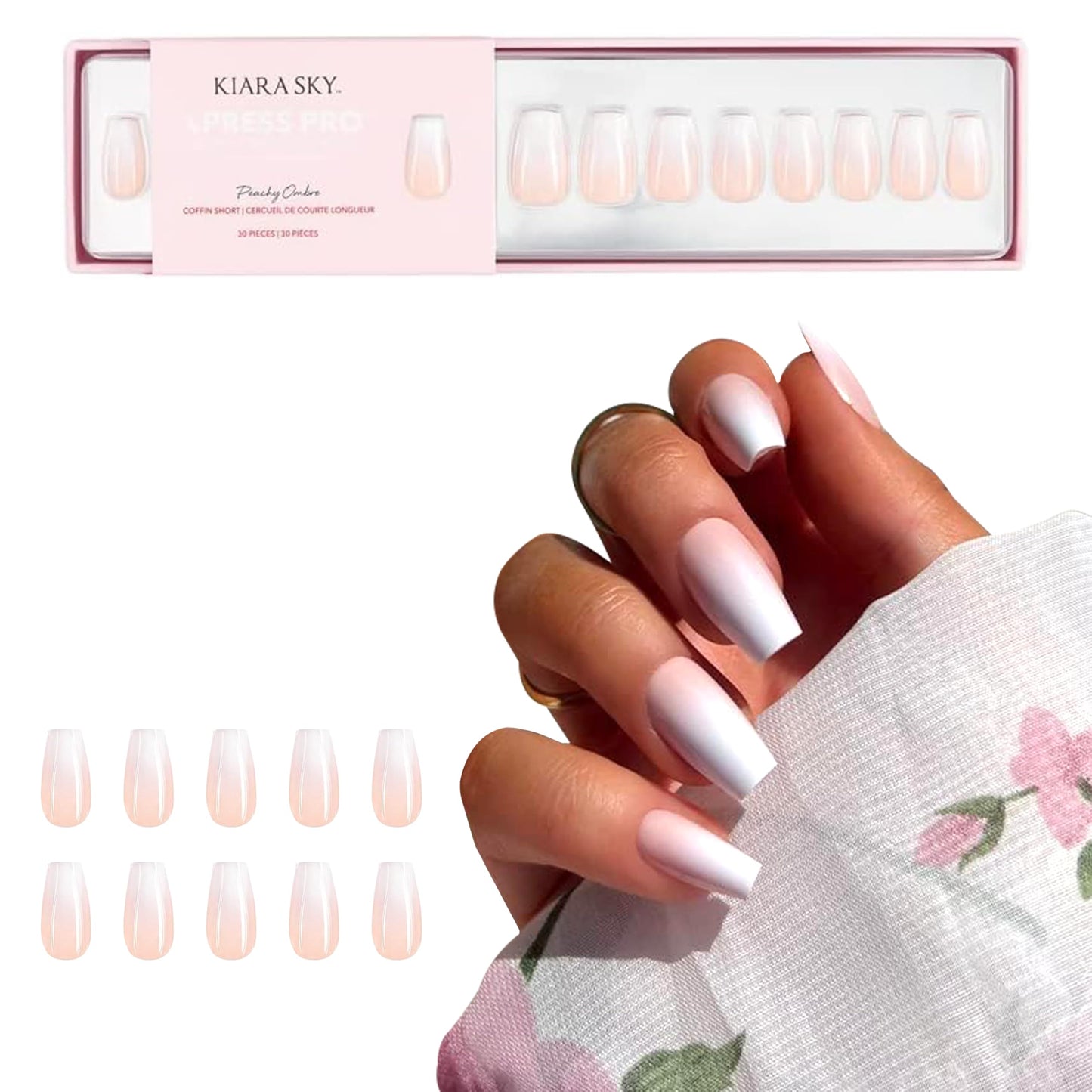 KIARA SKY PROFESSIONAL NAILS XPRESS PRO 100% ACRYLIC PRESS ON NAILS (Peachy Ombre)