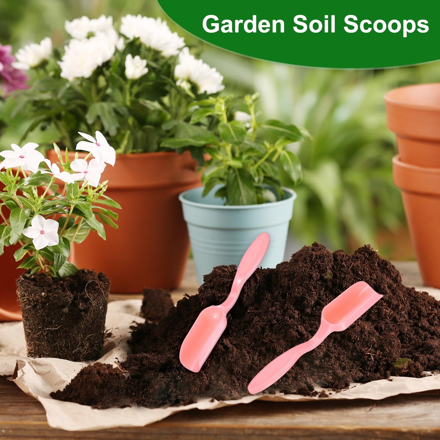 M METERXITY 20-Pack Mini Gardening Shovel Spoons, Plastic Garden Soil Scoops for Cultivation Digging Transplanting/Flower Planting/Plant Succulent, Colorful Small Gardening Tools [Pink]