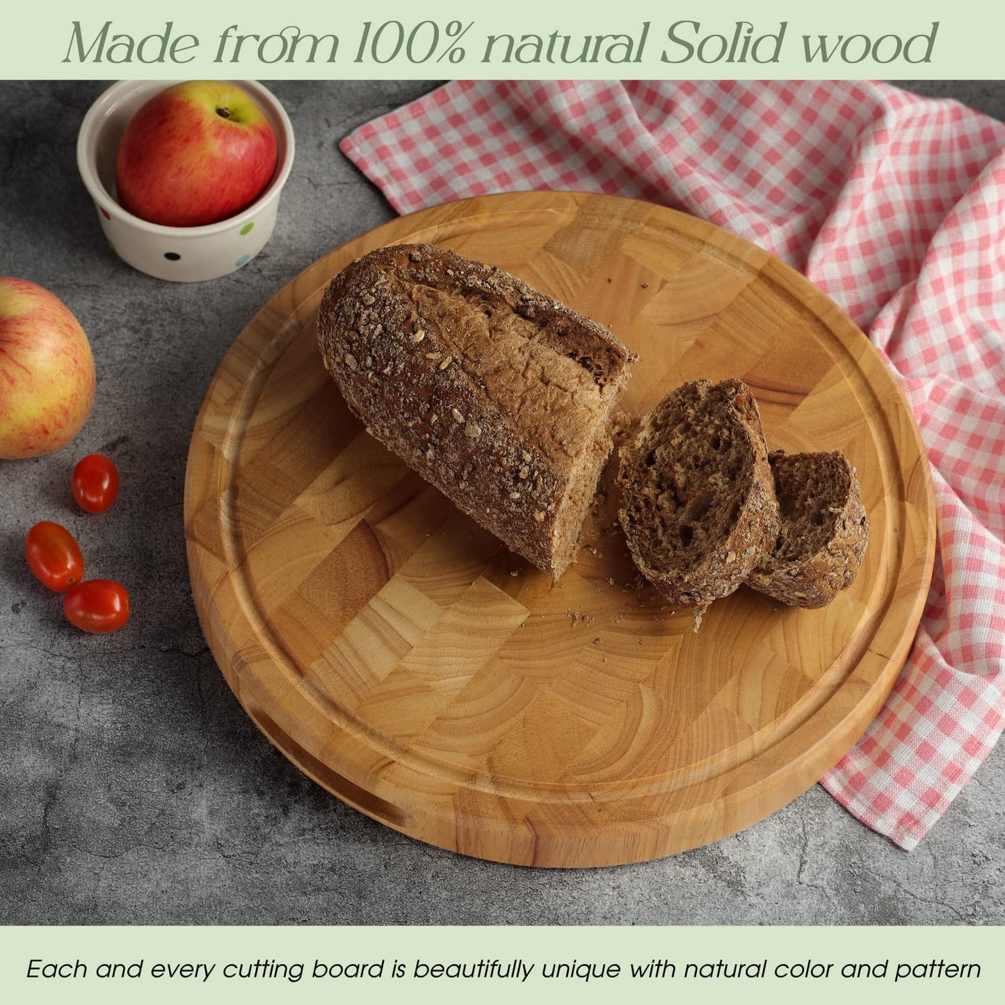 End Grain Cutting Board, Extra Large & Thick, End Grain Built-In Compartment and Juice Canal, Heavy Duty Chopping Board, Thick Carving Board for Bread Fruits Meat (13x13 Inches)