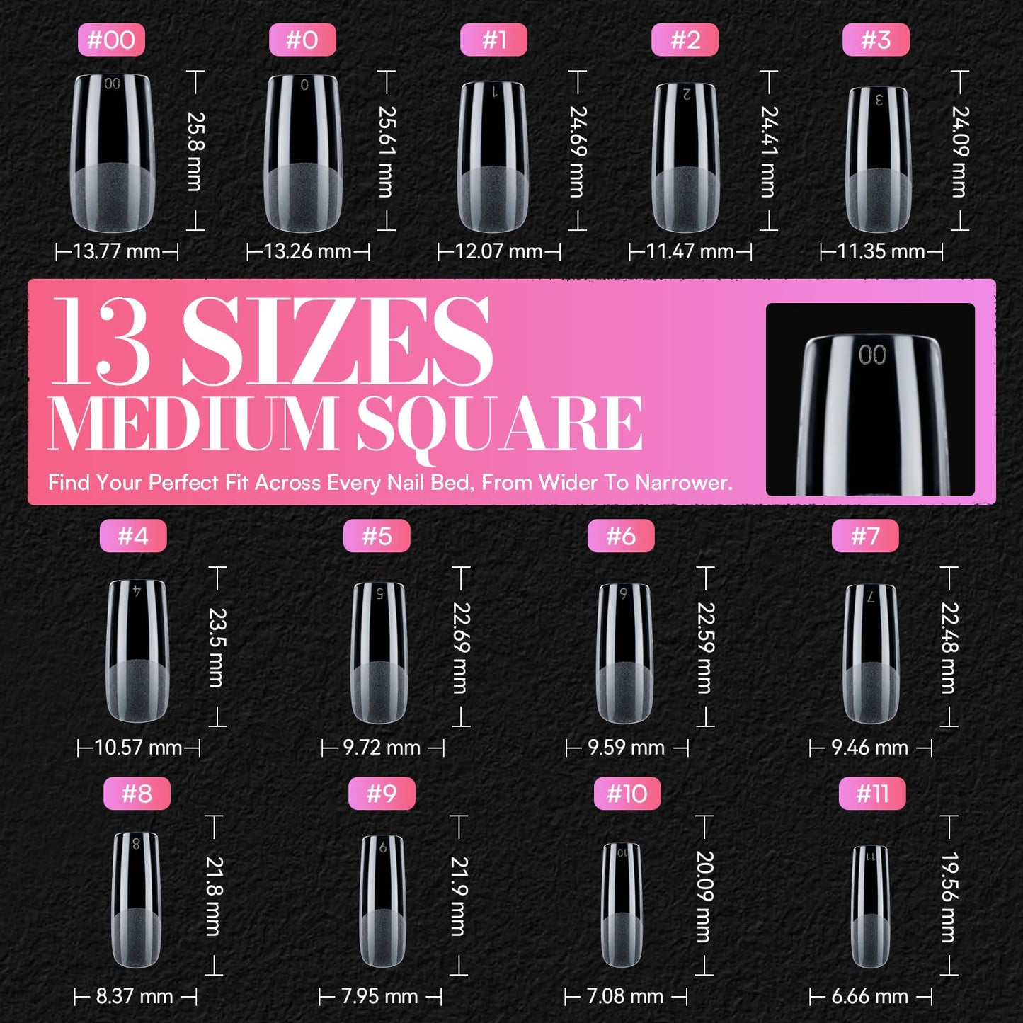 Makartt Medium Square Nail Tips: 240PCS, 13 Sizes, Half Matte, Clear Fake Nails Squoval Shapes - Full Cover Soft Acrylic Press On Nail Extensions Supplies Salon and DIY at Home