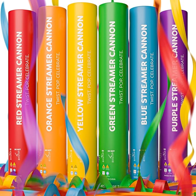 6 Pack Streamer Cannon Confetti Poppers | Biodegradable Rainbow Pack | TUR Party Supplies | Launches Up to 25ft | Giant (12 in) | Party Poppers for Graduation, Birthdays, Weddings & Other Celebrations