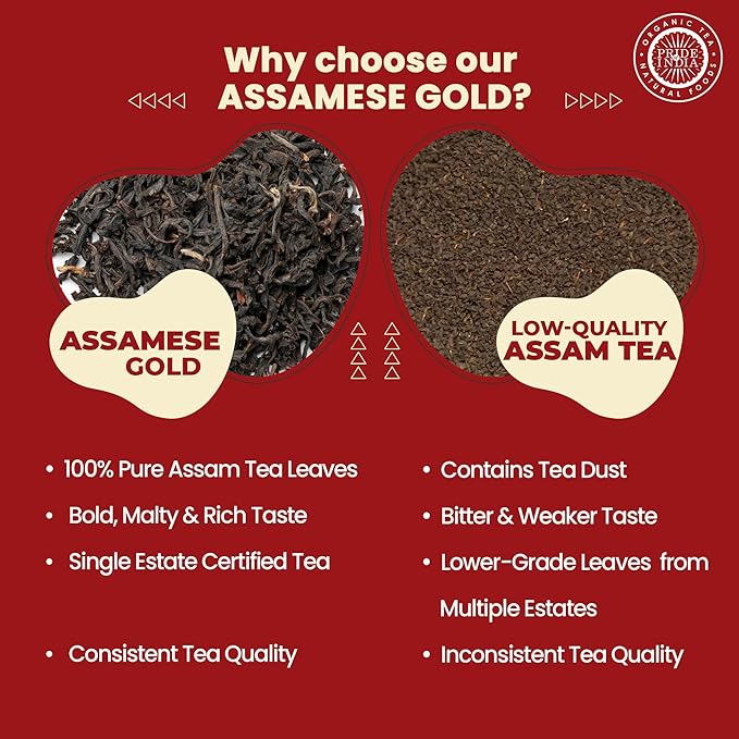 Pride of India | Assamese Gold English Breakfast Blend | 15 Predium Pyramid Full Leaf Individually Wrapped Tea Bags | Full-Bodied, Strong & Malty Flavor | Single Estate Certified Classic Tea