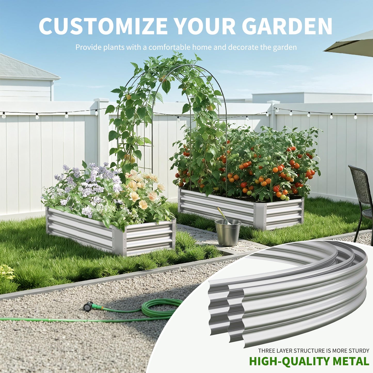 Anmiro Galvanized Raised Garden Bed,Outdoor Planter Box Metal Patio Kit Planting Bed for Vegetables Flowers Herb (Galvanized, 4x2x1ft-2p)