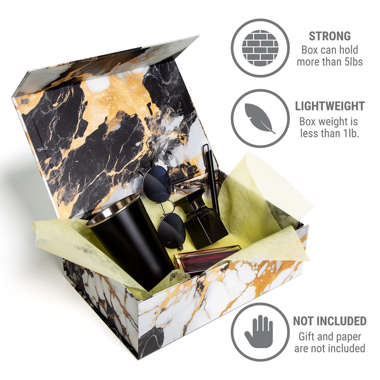 Sorarto Luxury Keepsake Gift Box 3-Pack | Marble Gold Decorative Boxes with Magnetic Lids for Presents, Wedding Memory Box, and Bridal Gifts. 11.5" x 7.5" x 3.5"
