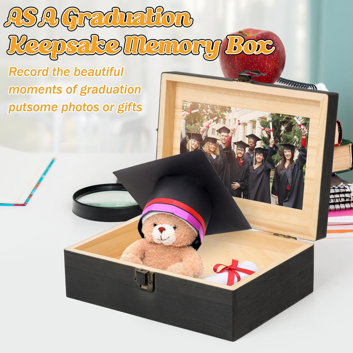 R HORSE Graduation Keepsake Wood Box, Engraving Wooden Memory Box for High School Graduates, Engraved Class of 2026 Graduation Gift for Him Her Party Favor & Memory Storage