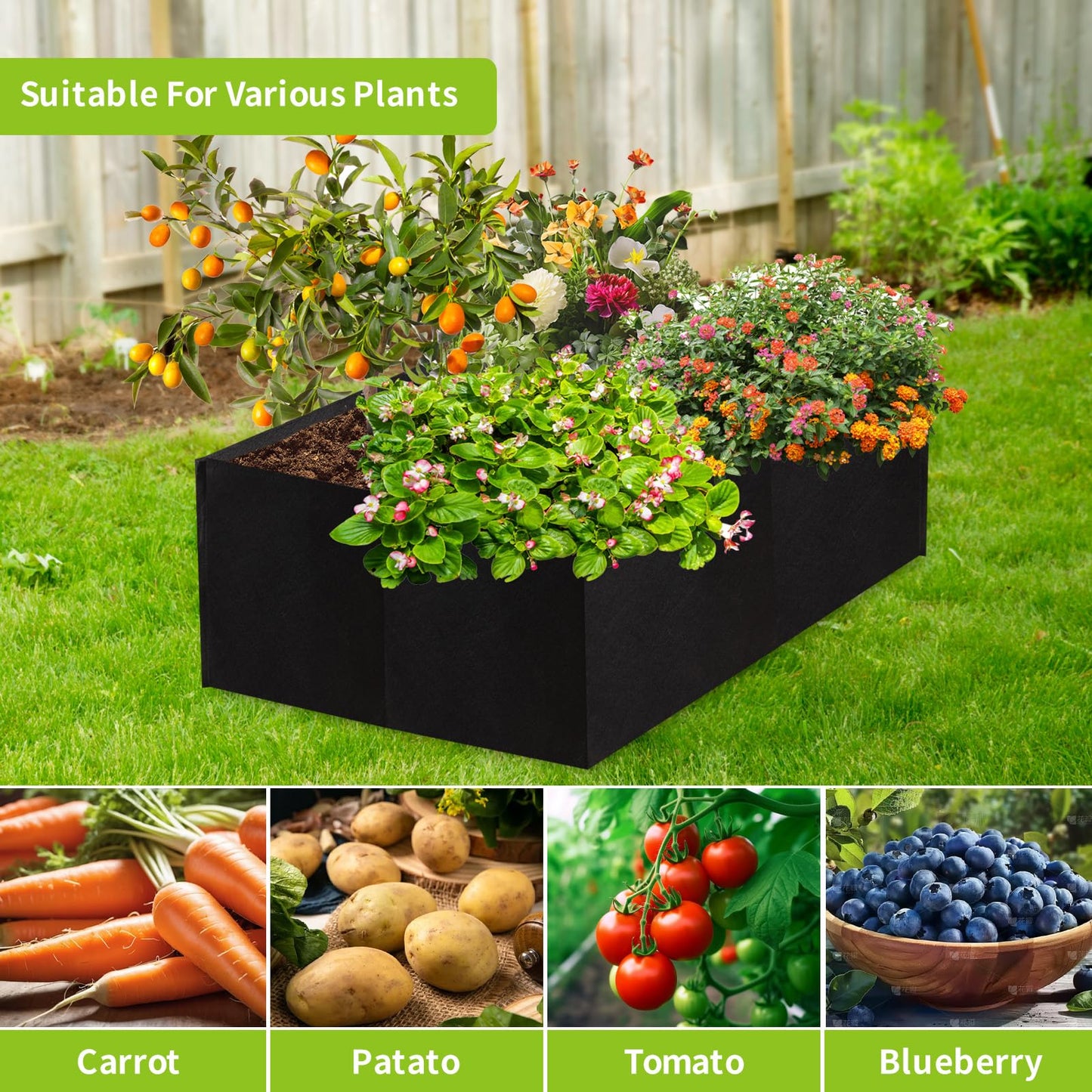 Encooldesty 2 Pack 2x2x1Ft 30 Gallons Fabric Raised Garden Bed,Garden Grow Bed,Raised Beds for Gardening,Raised Garden Beds Outdoor for Potato,Tomato,Vegetable and Fruits