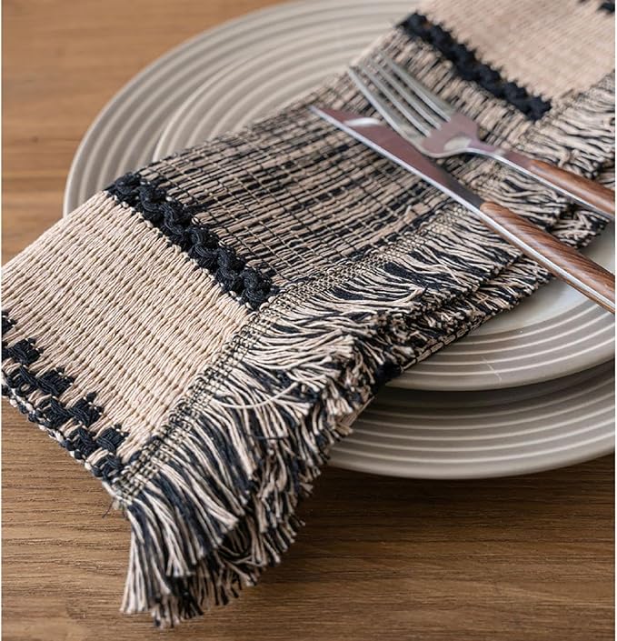 Natural Jute Table Runner, Burlap Style Table Runner, Rustic Farmhouse Table Runner Country Vintage for Wedding, Party Table Decorations, Boho Décor Black Hemp 14x63 inch TAB28
