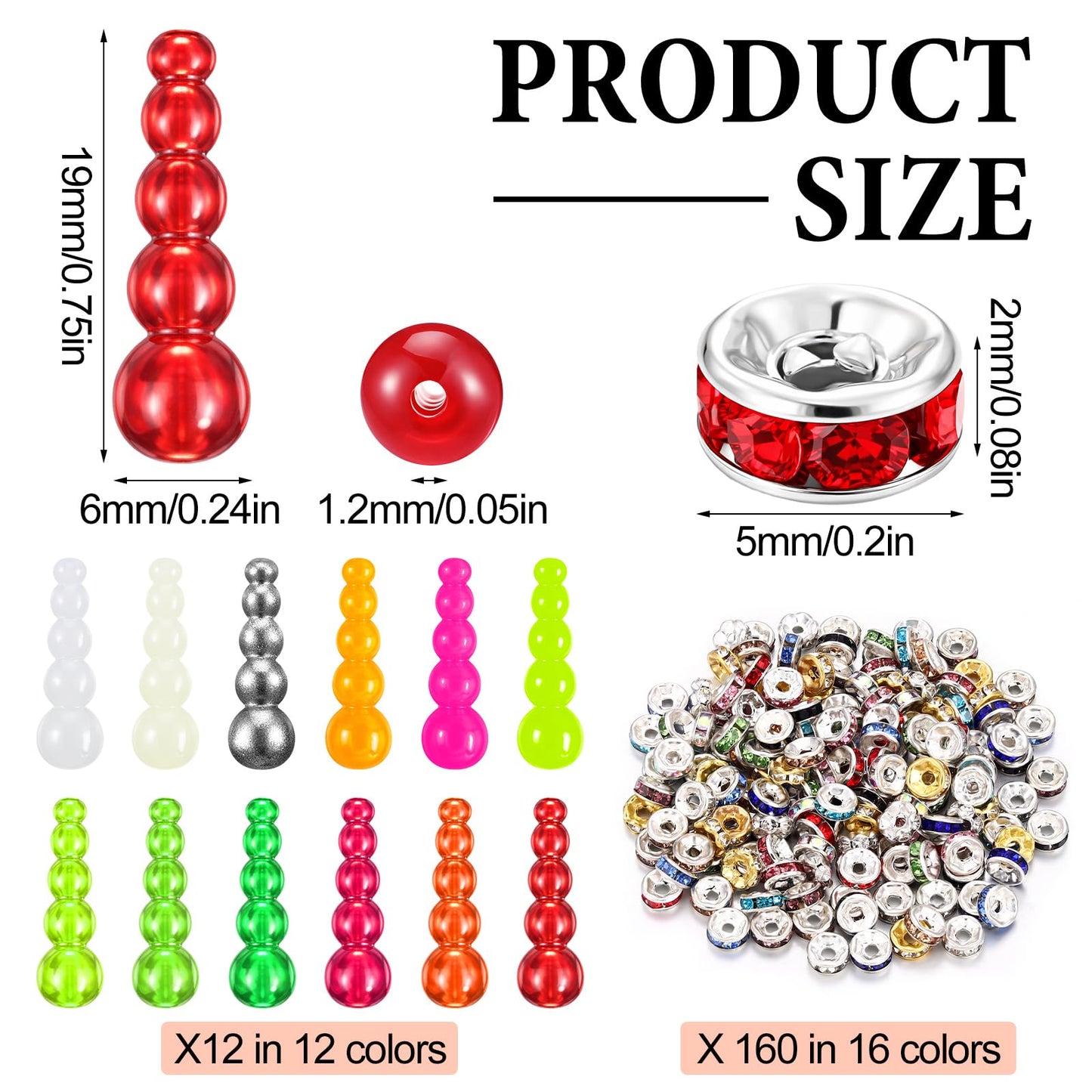 JolliLudo 160 Pcs Fishing Beads 12 Pcs Stacked Fishing Beads for Spinner Rig Making Colorful Perch Spinner Rig Lure Making Supplies for Trout Walleye DIY Saltwater Freshwater