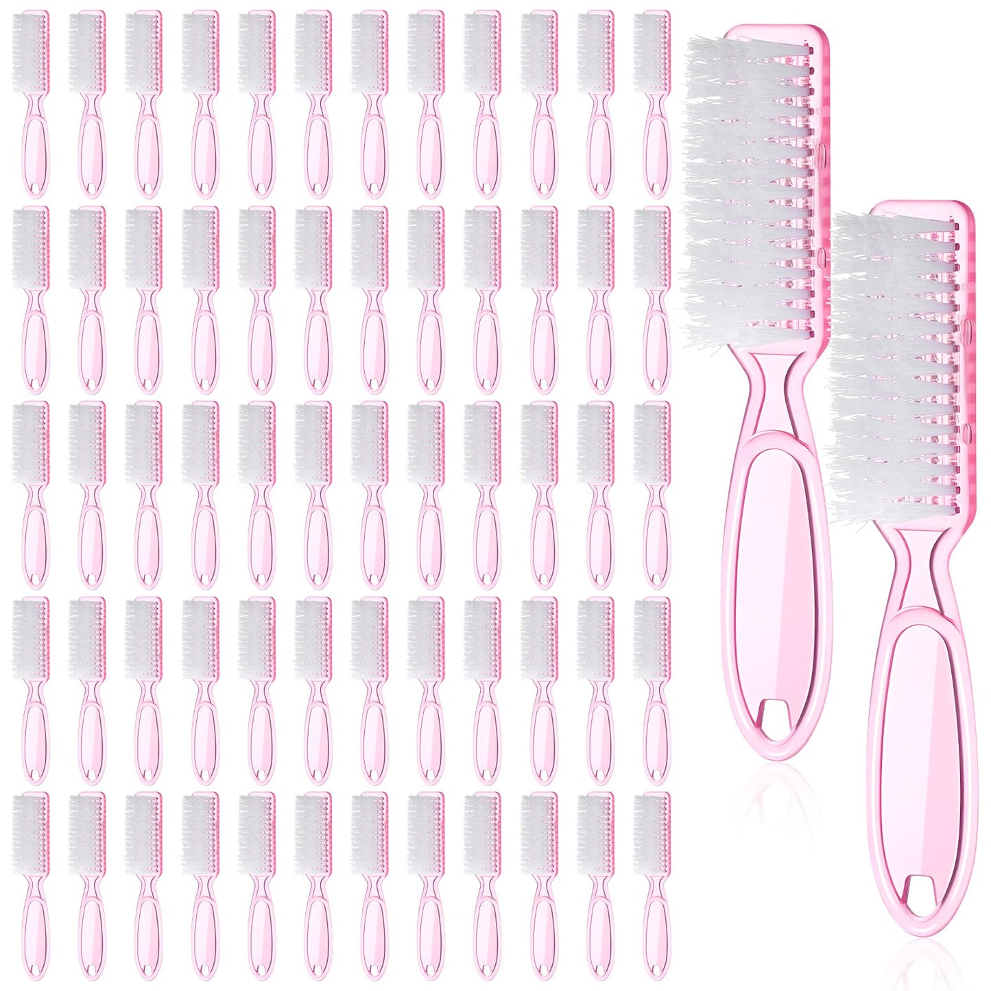 YBEATY 60PCS Handle Grip Nail Cleaning Brushes, Hand Fingernails Scrubber Brushes Pedicure Dust Brush Manicure Tools for Women Men Home Salon Nail Foot Toes Cleaner (Clear Pink)