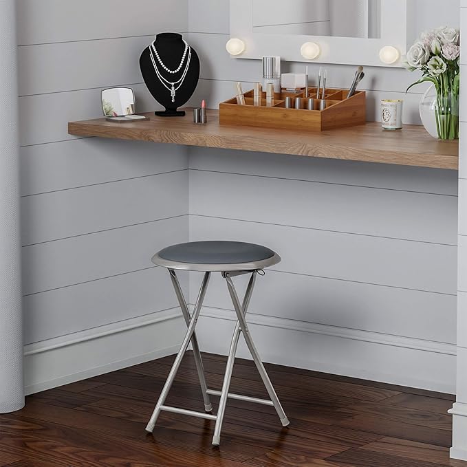 Folding Stool - Backless 18-Inch Stool with 225lb Capacity for Kitchen or Rec Room - Portable Indoor Counter Bar Stools by Lavish Home (Gray)