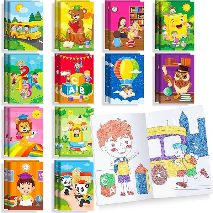 BenLouis 24 Pcs Preschool Kindergarten Mini Coloring Books Kids Graduation Party Favors Small Activity Books Bulk for Kids Student Birthday Goodie Bags Stuffers Return Gifts Classroom Travel
