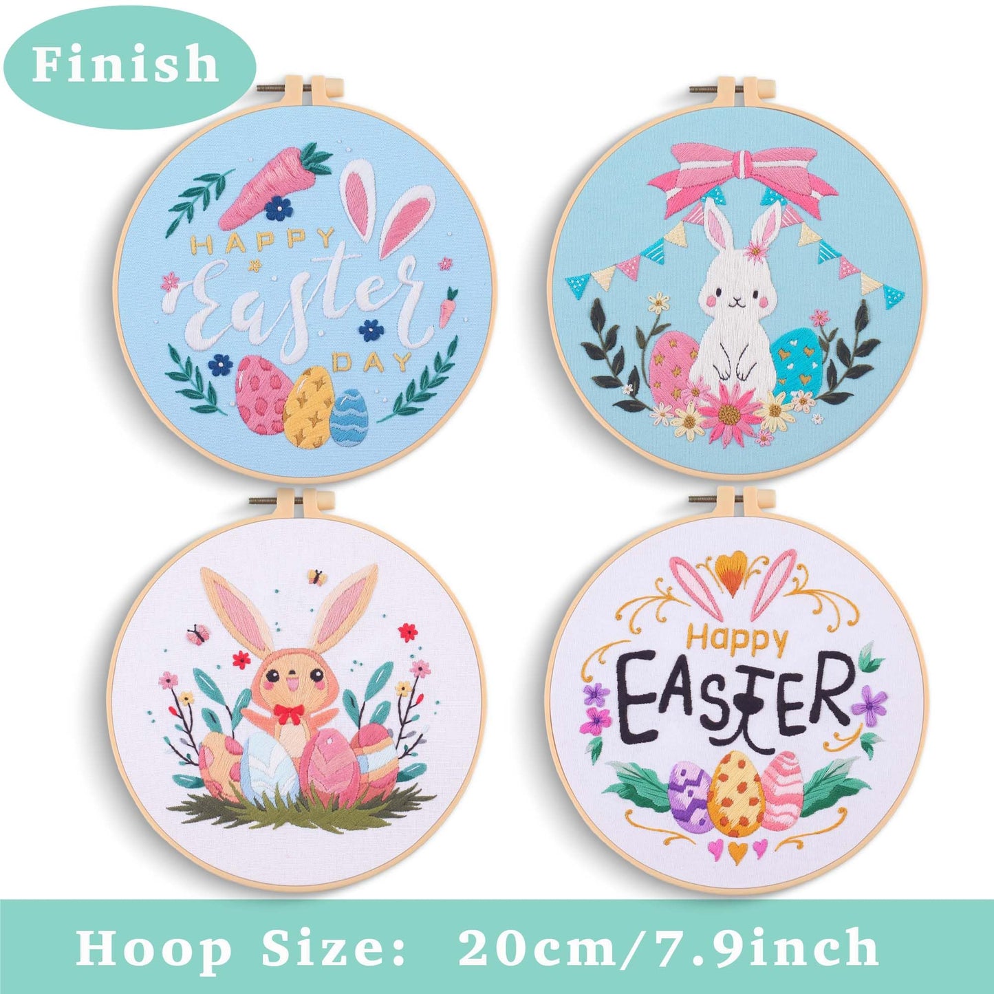 REEWISLY S166+169+170+171 4set 4set Beginner Embroidery Kit for Adults, 4 Floral Patterns with 2 Hoops, Embroidery Starter Kit with Needles & Floss, Cross Stitch Kits for Beginners