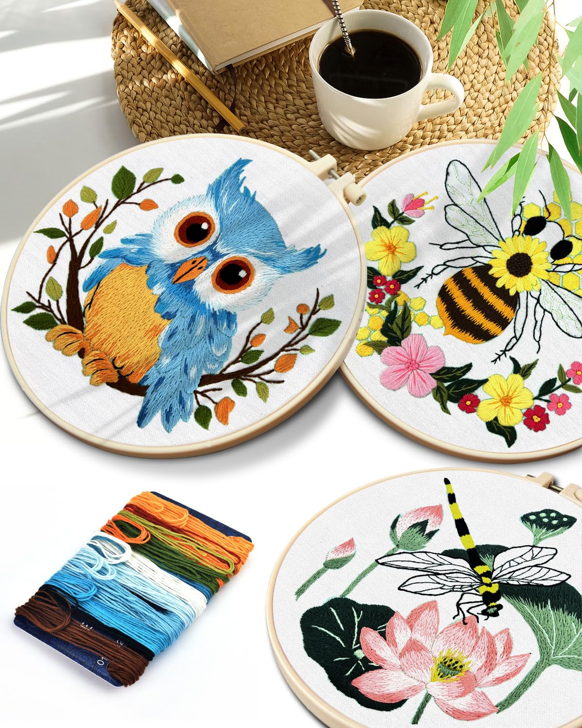 TINDTOP Embroidery Kit for Beginners Adult, Owl Embroidery Kit for Beginners Include Embroidery Cloth Hoops Threads for Craft Lover Hand Stitch with Embroidery Skill Techniques