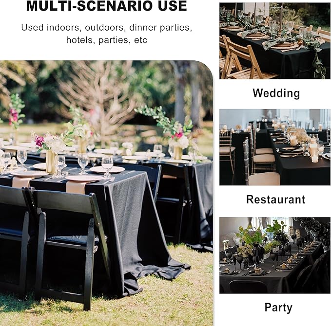 sancua 6 Pack Black Tablecloth 90 x 132 Inch - Rectangle Table Cloth for 6 Feet Tables Stain and Wrinkle Resistant Washable Polyester Table Cover for Dining Wedding Banquet Party Buffet Restaurant