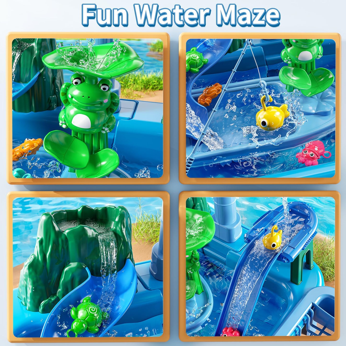 JUKUDAHU Water Table Play Sink Toy for Kids 2 3 4 5 6 Years Old - Outdoor Kitchen with Running Water, Fishing Games, Toddler Water Play Table for Kids Ages 3-8, Beach Outdoor Toys, Summer Gifts