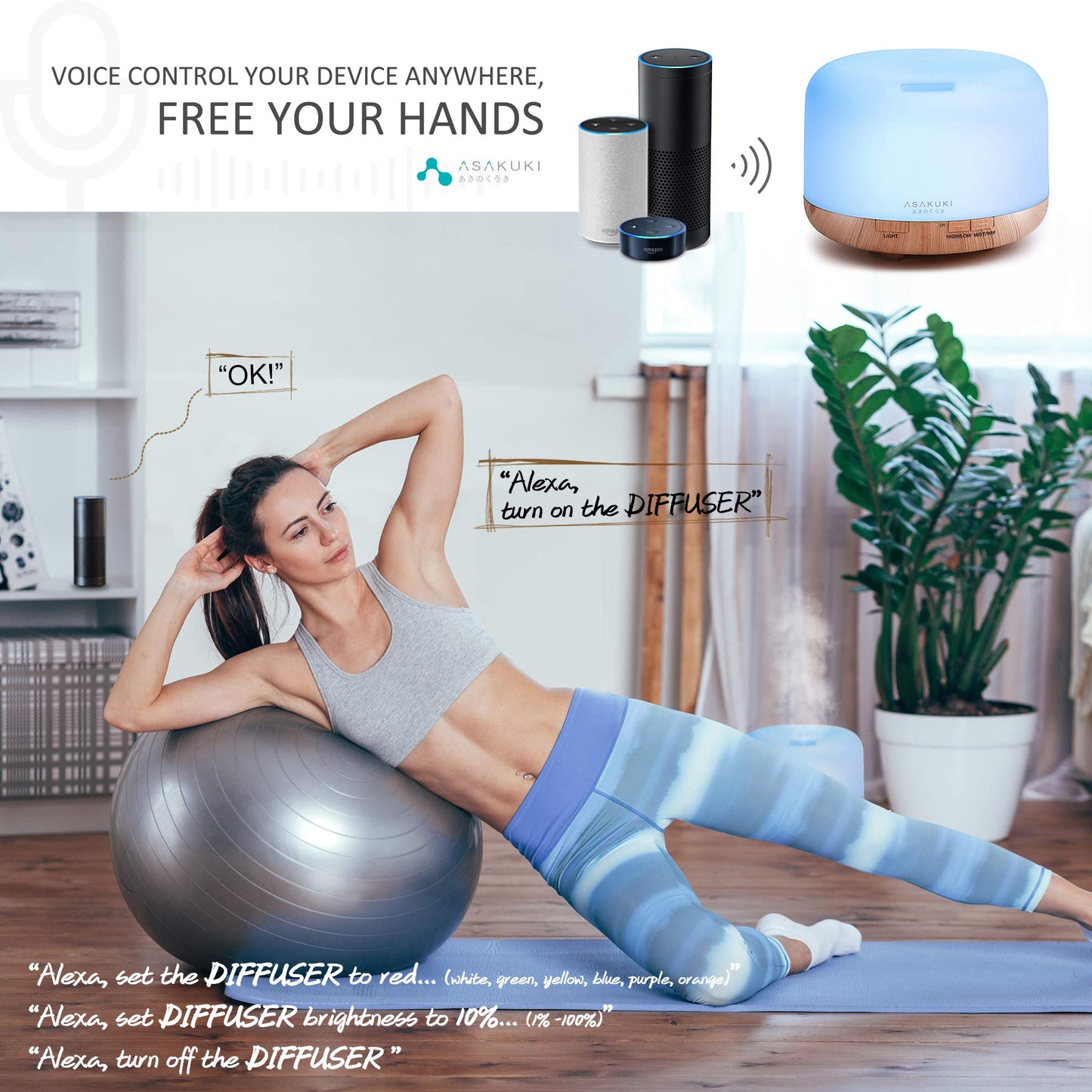 ASAKUKI Smart Wi-Fi Essential Oil Diffuser, App and Voice Control Compatible with Alexa, 500ml Aromatherapy Humidifier for Relaxing Atmosphere in Home Office Bedroom, Gift for Mom (Light Brown)
