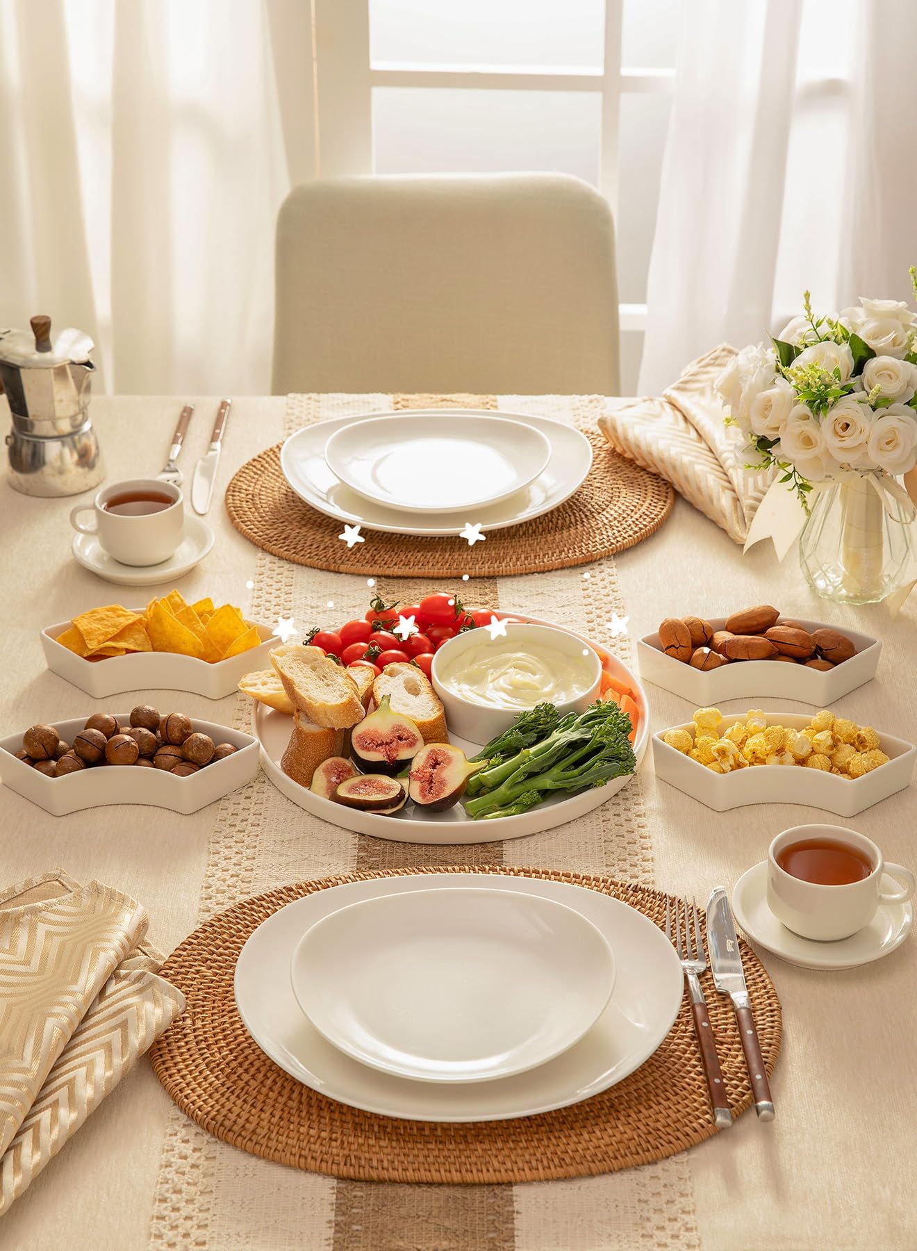 Sweese Porcelain Divided Serving Dishes, Relish Tray, Serving Bowls for Parties - Perfect for Chips and Dip, Veggies, Candy and Snacks, White