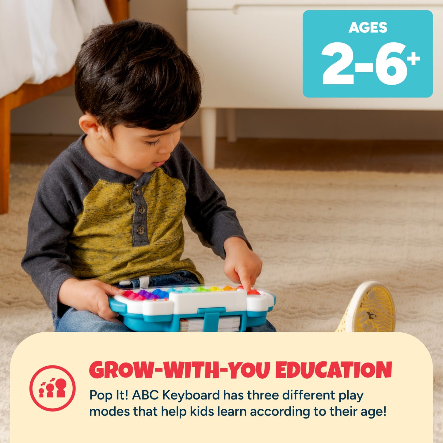 Chuckle & Roar Pop It! ABC & Spelling Keyboard – Interactive Alphabet & Sight Word Learning Toy with LED Lights, Soft Sensory Keys, 3 Grow-with-Me Modes, Screen-Free Educational Toy for Kids