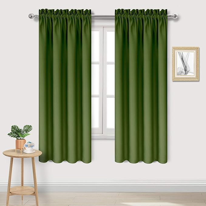 DWCN Olive Green Room Darkening Blackout Curtains - Thermal Insulated Privacy Energy Saving Window Curtain Drapes 38 x 72 inch Length, Set of 2 Bedroom Living Room Curtains