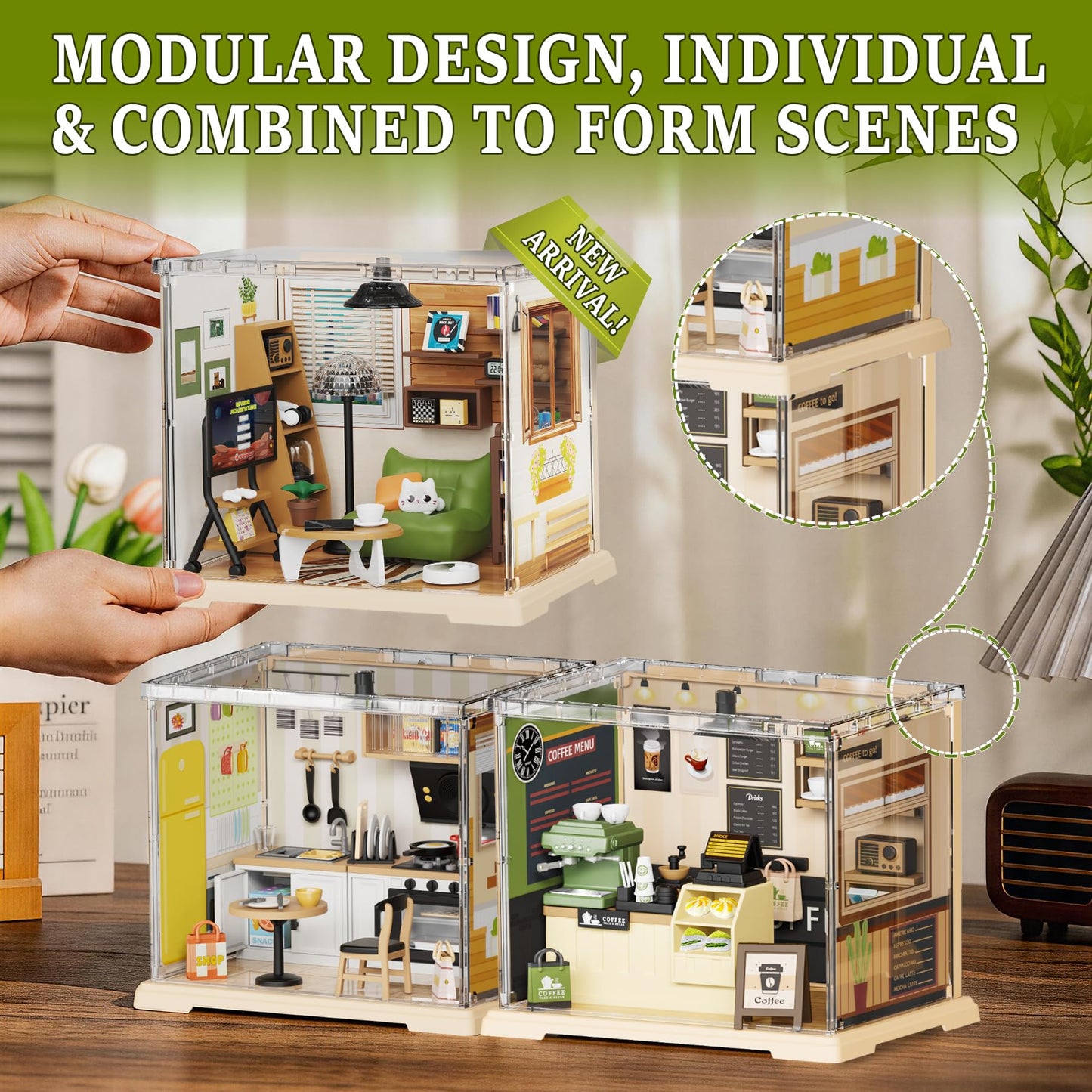 DIY Miniature Living Room Dollhouse Kit with LED, Suitable for Display Mini Figures, Make It Miniature, Mini Dollhouse Kit for Adults, Teens, and Beginners to Build, Gift for Friends and Hobbies