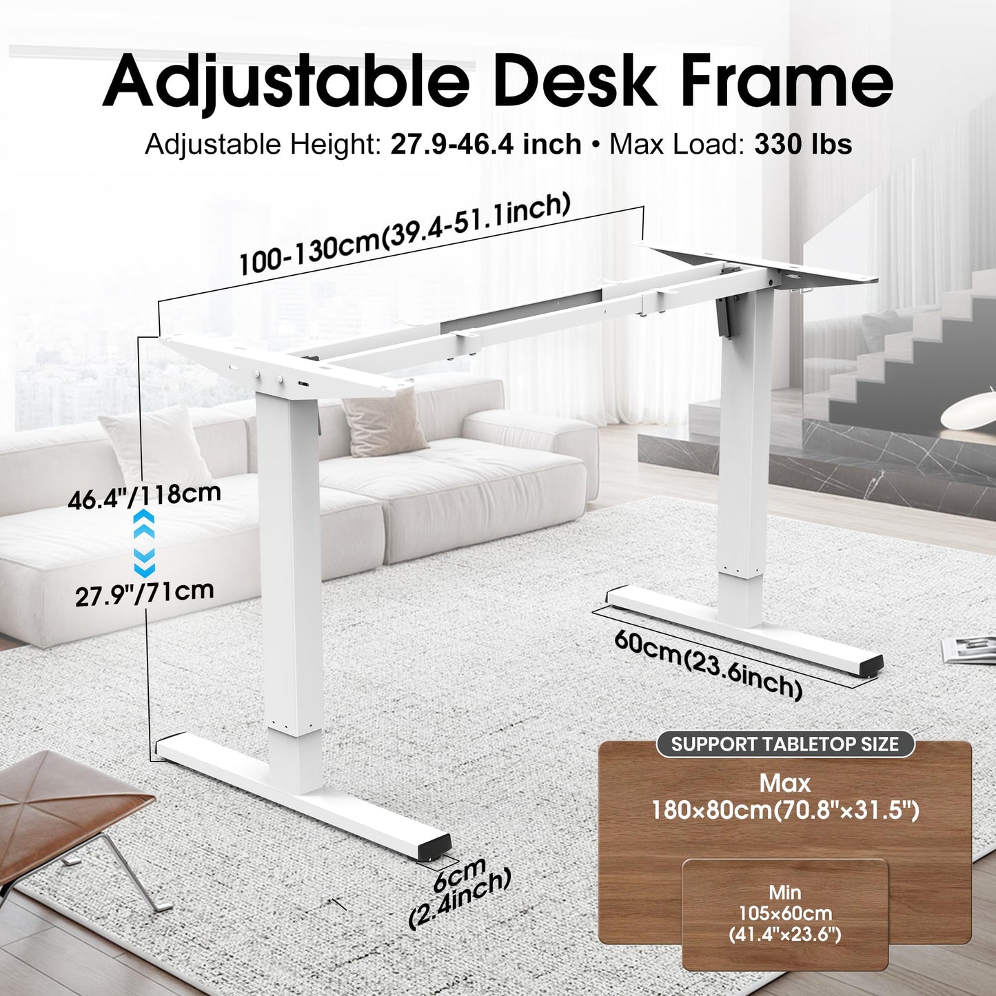 PiomuDek Standing Desk Frame with 330lbs Powerful Dual Motor, Electric Adjustable Height Computer Table Legs, Sit Stand Up Desk Base with Memory Controller, for Home Office, White,ED04NW (Frame Only)