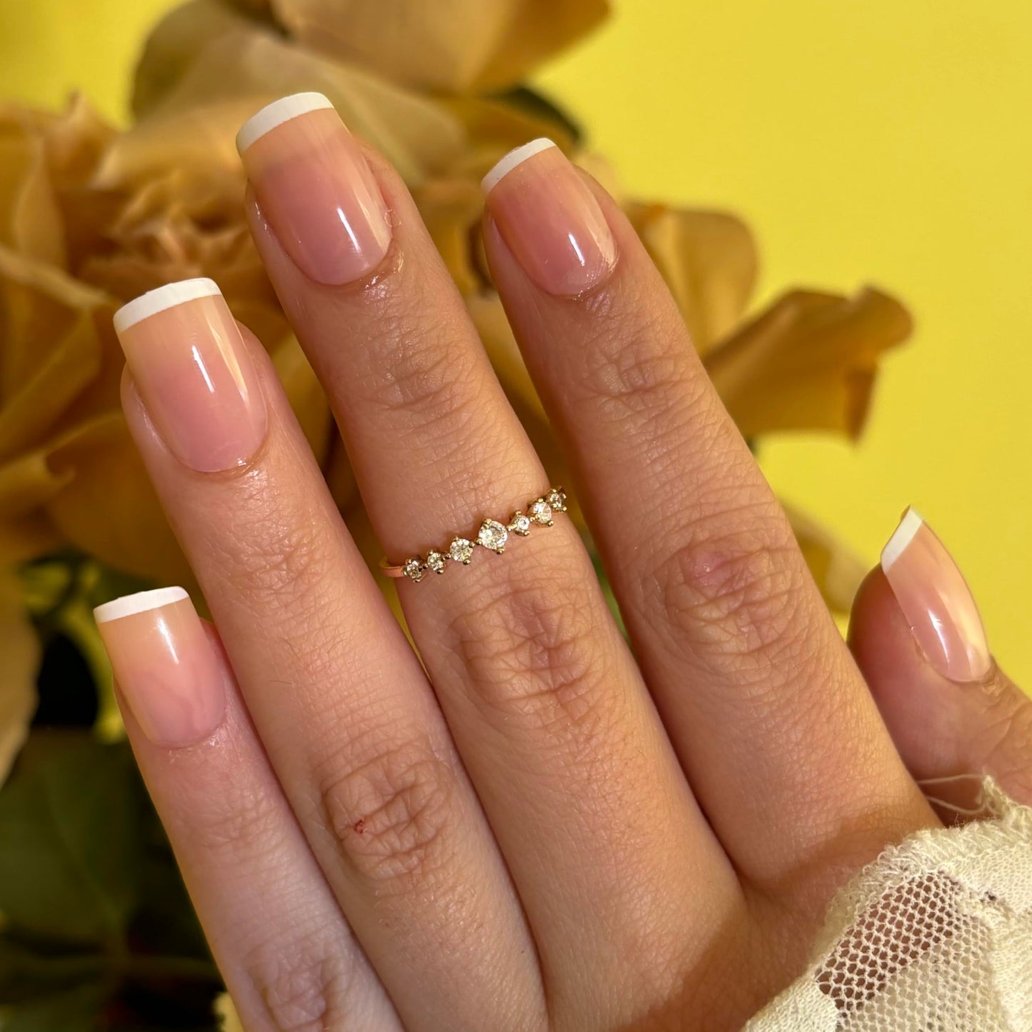 NATURAL FRENCH Press-On Nails by Lavaa Beauty | Short Square | Thin French Tip on Glossy Nude Base