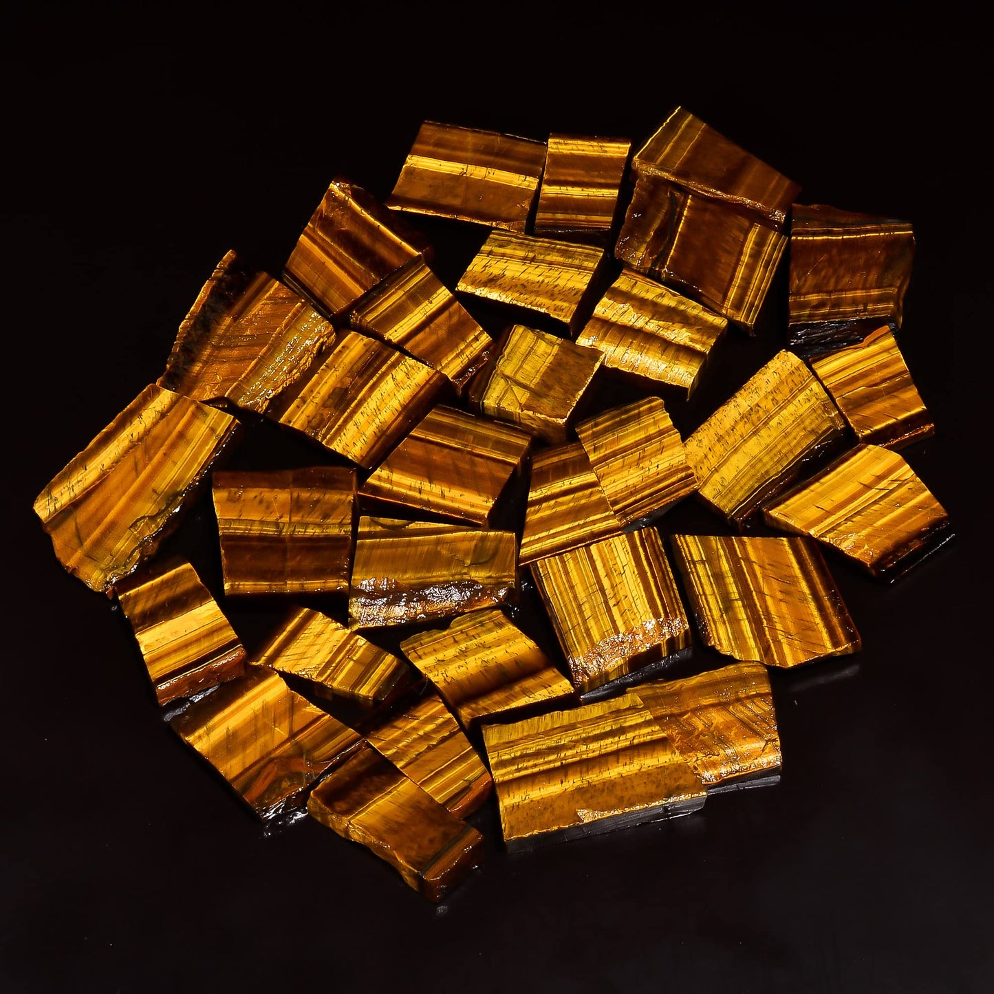 Natural Tiger Eye Raw Slice Gemstone- Healing Crystals for DIY Jewelry Making -Loose Natural Cabochon -Perfect for Crafting Unique Jewelry Designs (5 pcs, 25-35 mm)