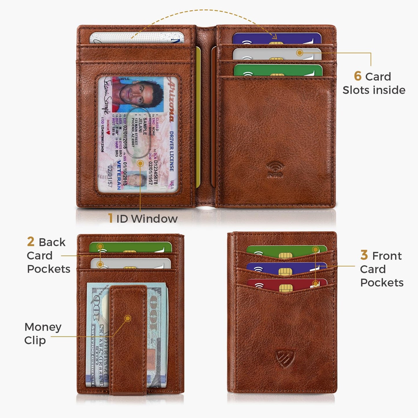 RUNBOX Magnetic Closure Slim Wallet for Men, Leather Front Pocket Wallet Holds 12 Cards, Rfid Blocking Card Wallet with Money Clip, Gifts for men