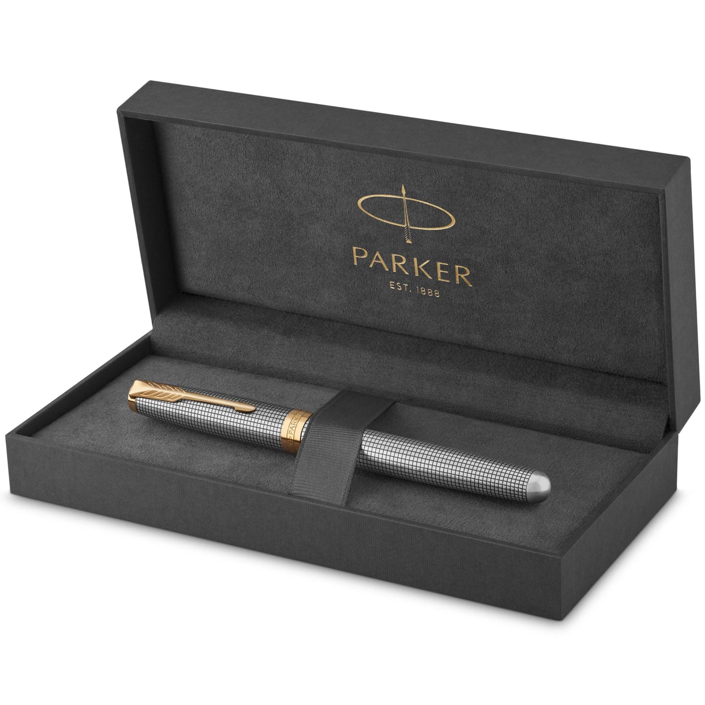 Parker Sonnet Fountain Pen Chiseled Silver with Gold Trim Solid 18k Gold Fine Nib (1931489)