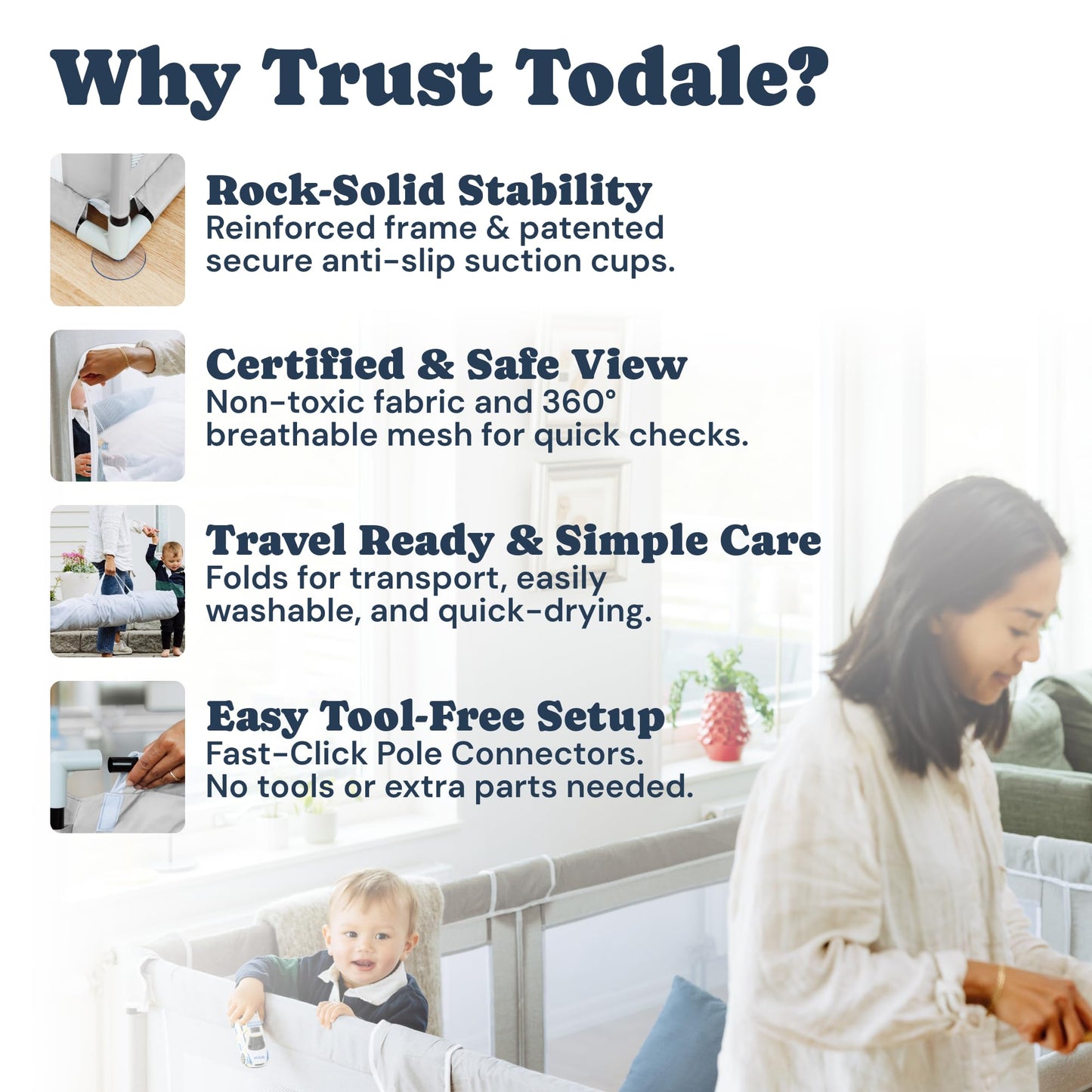 Todale Baby Playpen - 79 x 70 in, Gray - Foldable & Collapsible Playpen Yard with Mesh Panels & Safety Gate - Adjustable Extra Large Play Area for Babies & Toddlers