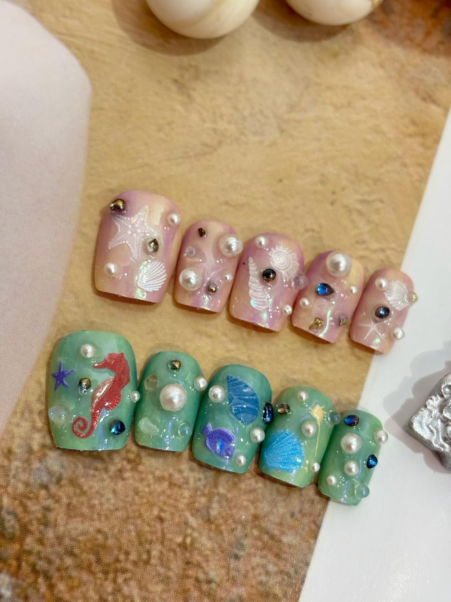 SIMAYKUWA Summer Ocean Style 5D Embossed Dream Shell Starfish Jellyfish Beach Nail Stickers - DIY Nail Art Decorations for Summer Vacation A Set of 3 Sheets