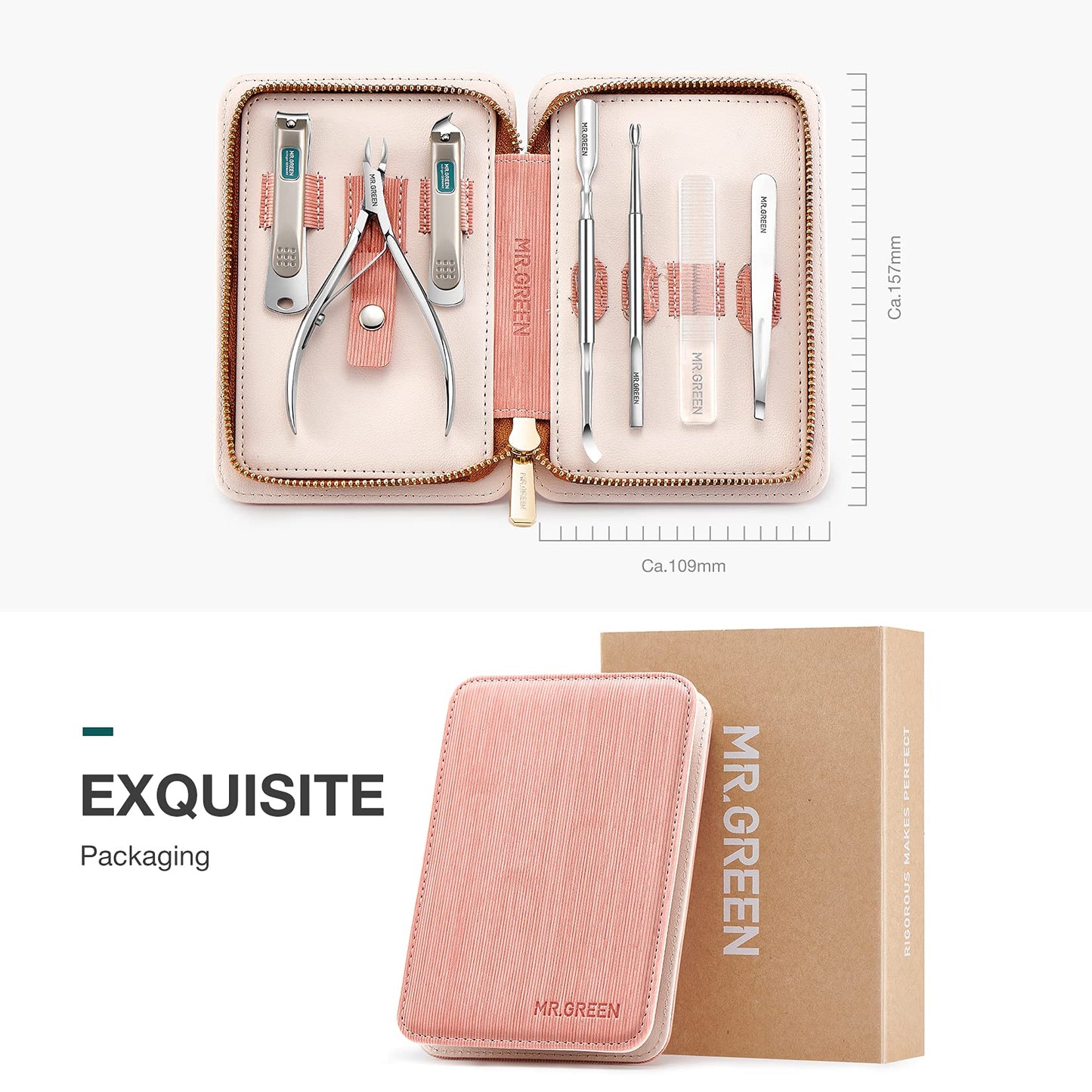 MR.GREEN 7in1 Manicure Sets Personal Care Tools Stainless Steel Professional Nail Clippers Pedicure Set Travel Case Kits (Mr-6032)
