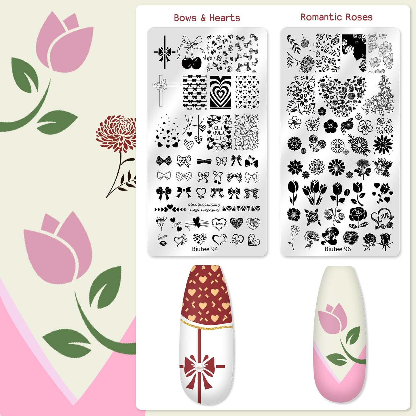 Biutee Nail Stamping Plate 16Pcs Nail Stamper Kit 12Pcs Nail Art Stamp Plates with Silicone Stamper, Scraper & Storage Bag, Stamping Plates Star Plaid Flower Butterfly Template Holiday Design Gift