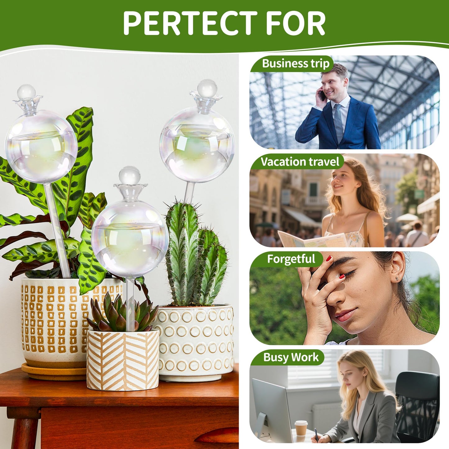 17 oz 2 Weeks Extra Large Plant Watering Globes, Iridescent Glass Self Watering Globes, Self Watering Planter Insert, Plant Watering Devices, Automatic Watering Bulbs for Daily Use (Large 2-Pack)