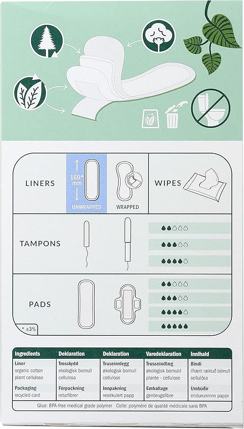Natracare Natural Organic Mini Panty Liners, Made with Certified Organic Cotton, Ecologically Certified Cellulose Pulp and Plant Starch (10 Pack, 300 Liners Total)…