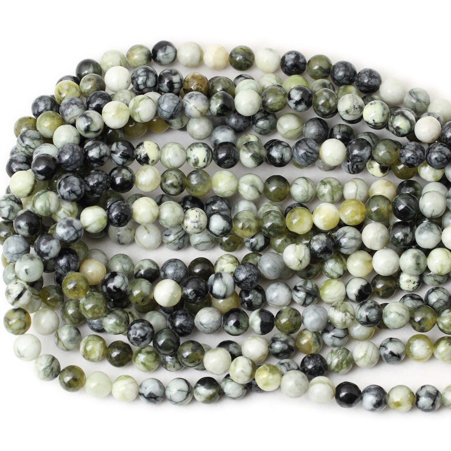 CHEAVIAN 45PCS 8mm Natural Green Vine Jasper Round Loose Beads for Jewelry Making 1 Strand 15"