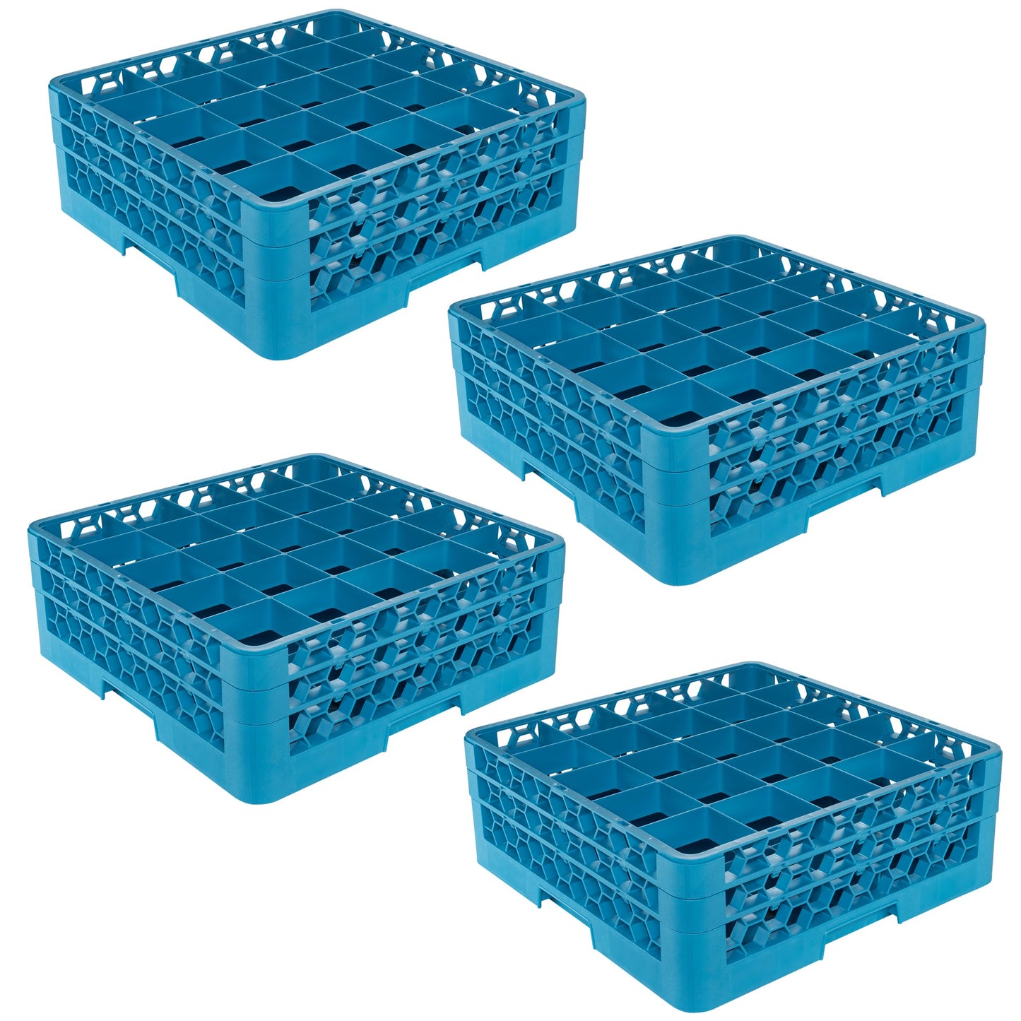 Carlisle FoodService Products OptiClean Plastic 25-Compartment Divided Glass Rack with Extender, Blue, (Pack of 3)