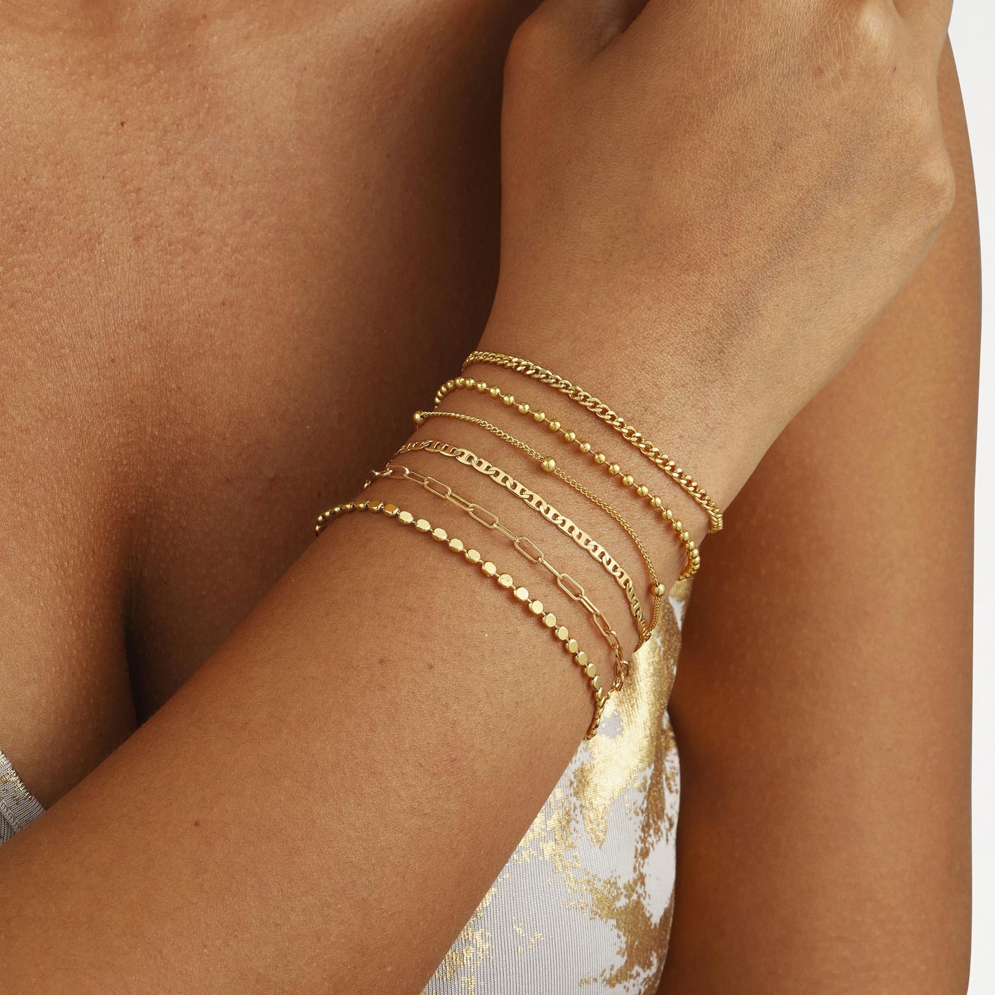 VIROMY Gold Bracelets for Women Waterproof,14K Gold Plated Layered Stackable Bracelet Adjustable Size Jewelry Sets Gifts 6PCS