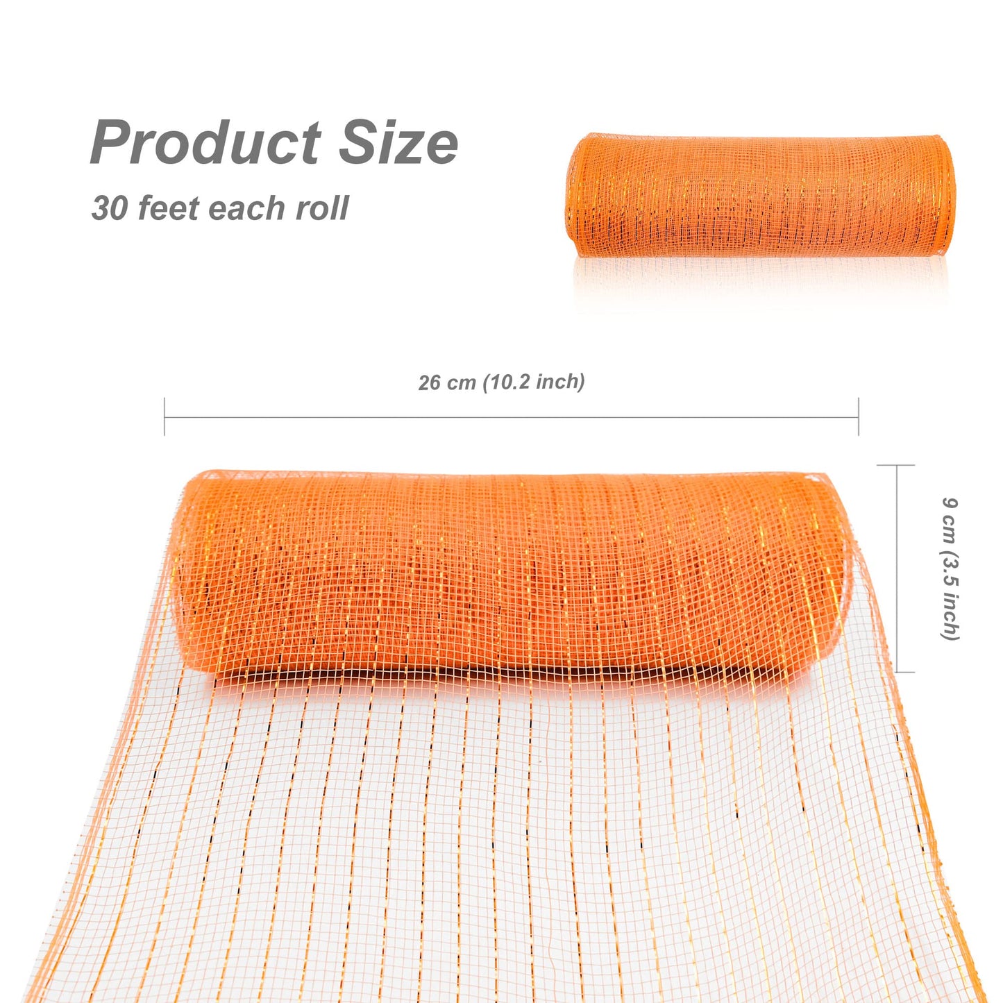 GouZaak 2 Rolls Orange Deco Mesh Ribbon 10 in x 30 ft,Basic Metallic Poly Mesh Ribbon Rolls for DIY Wreath Supplies Christmas Tree Halloween Decoration