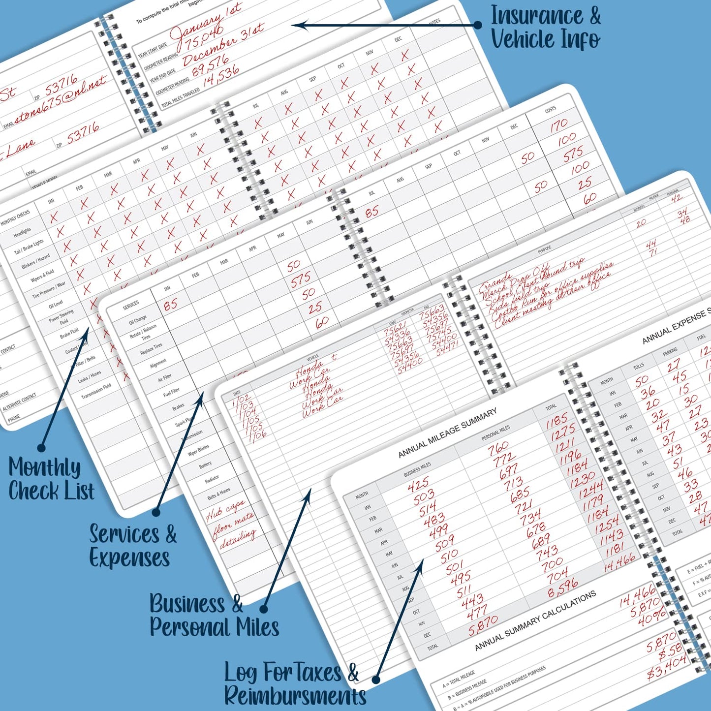 BookFactory Auto Maintenance and Vehicle Maintenance Log Book/Car Maintenance & Expense Tracker Record Book and Logbook - 5'' x 7'', 100 Pages, Wire-O (Made in USA)