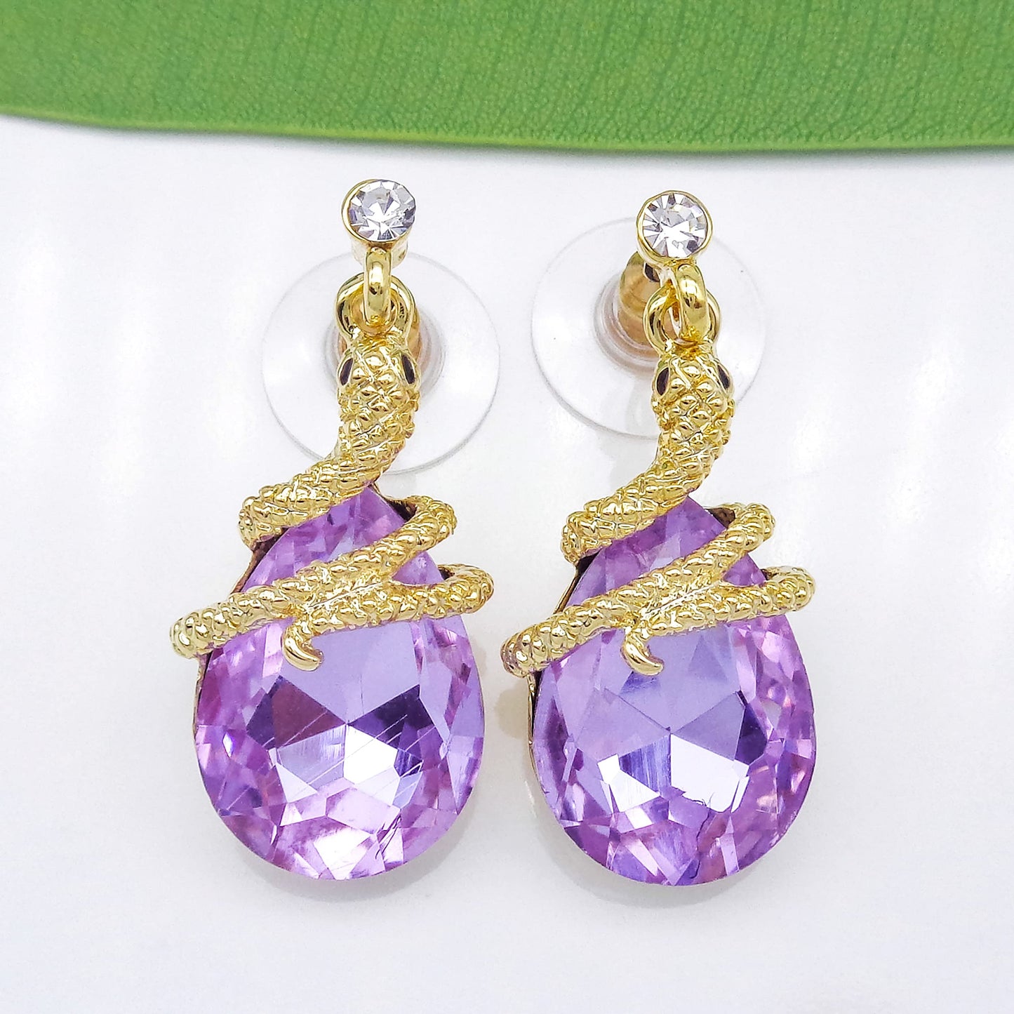 Navachi 18k Gold Plated Crystal Light Purple Zircon Snake Drop Dangle Az1359 Stud Earrings