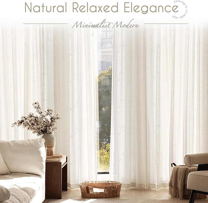 Extra Long 120 inch Curtains Linen Blend for Living Room Back Tab Neutral Farmhouse Light Filtering Semi Sheer Linen Drapes 120 inch Ceiling to Floor For Large Window Villa Hallway Ivory 10 FT 60x120
