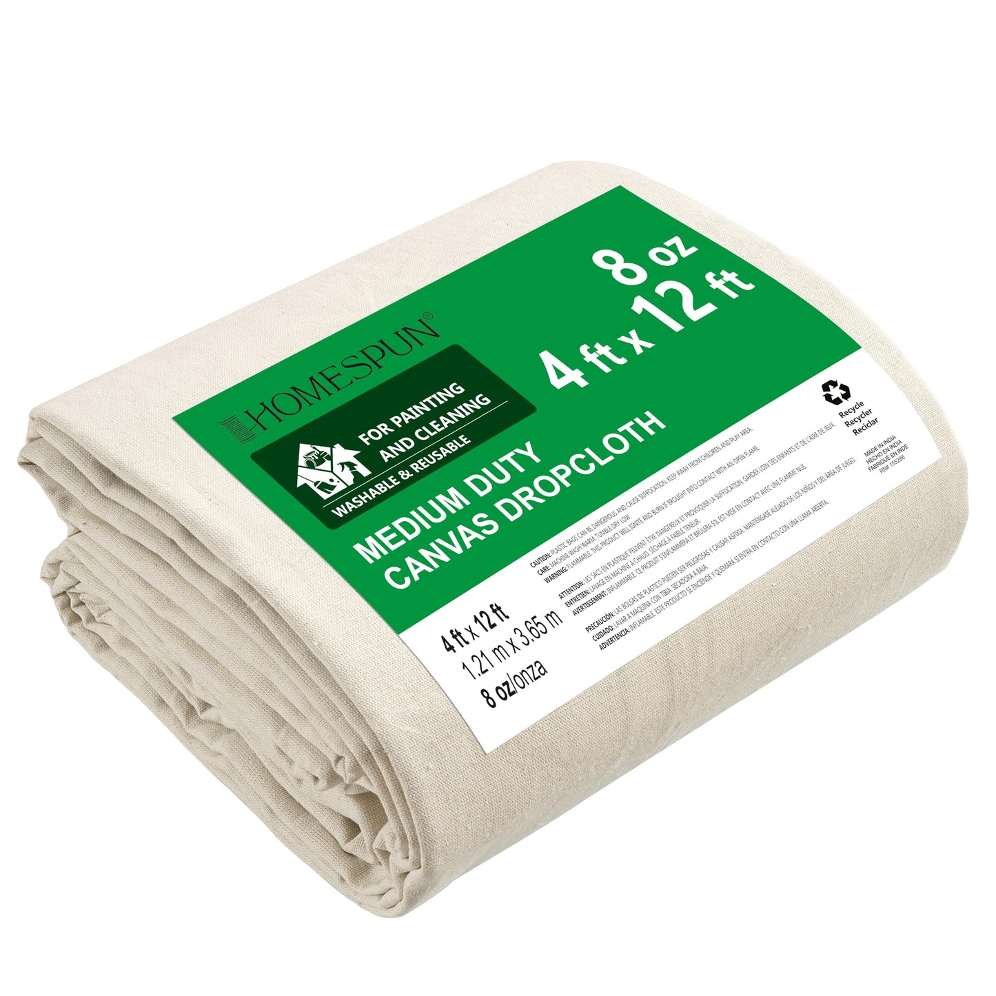 Homespun Canvas Drop Cloth for Painting - (12 x 4 ft, 1 Pack), Resusable Paint Drop Cloth Canvas - Ideal for Carpet Protector, Tent Setup, Paint Tarp, Storage & Dust Cover - Home Renovation must haves