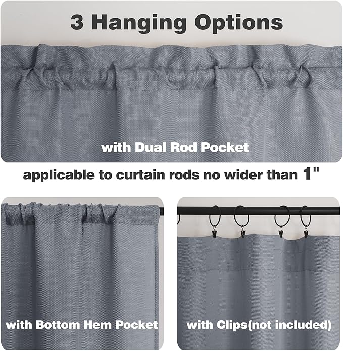 Chyhomenyc Dark Grey Curtains - 30 Inch Length, Faux Linen Textured Small Window Curtains, Light Filtering for Bathroom, 30x30 Inch, 2PCS