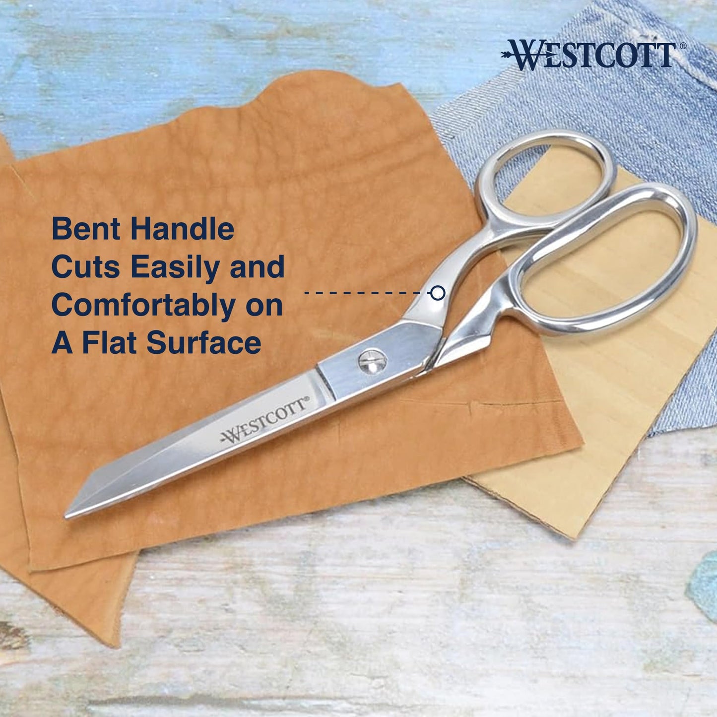 Westcott 8-Inch Forged Heavy Duty Bent Fabric Scissors, Precision-Ground Knife-Edge Blades for Seamless Cutting, Perfect for Sewing, Crafts, and Office