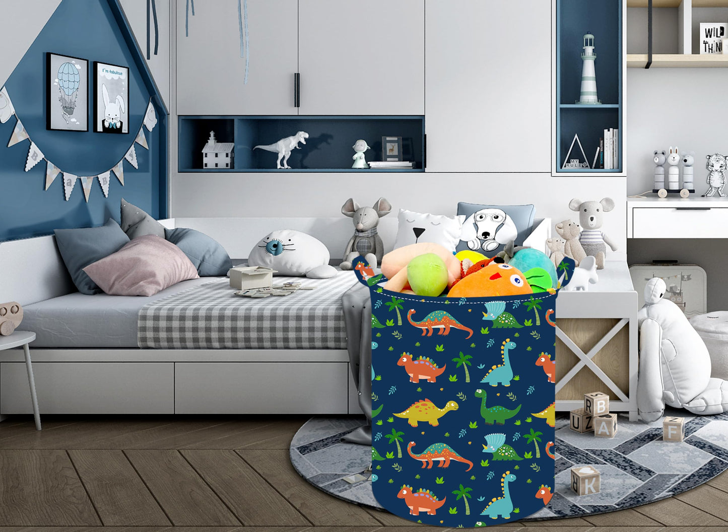 ACMUUNI Collapsible Kids Laundry Basket Clothes Hamper, Foldable Storage Organizer Bin, Toy Clothes Storage with Handles for Boys Girls Bedroom, Room Decor Dinosaur