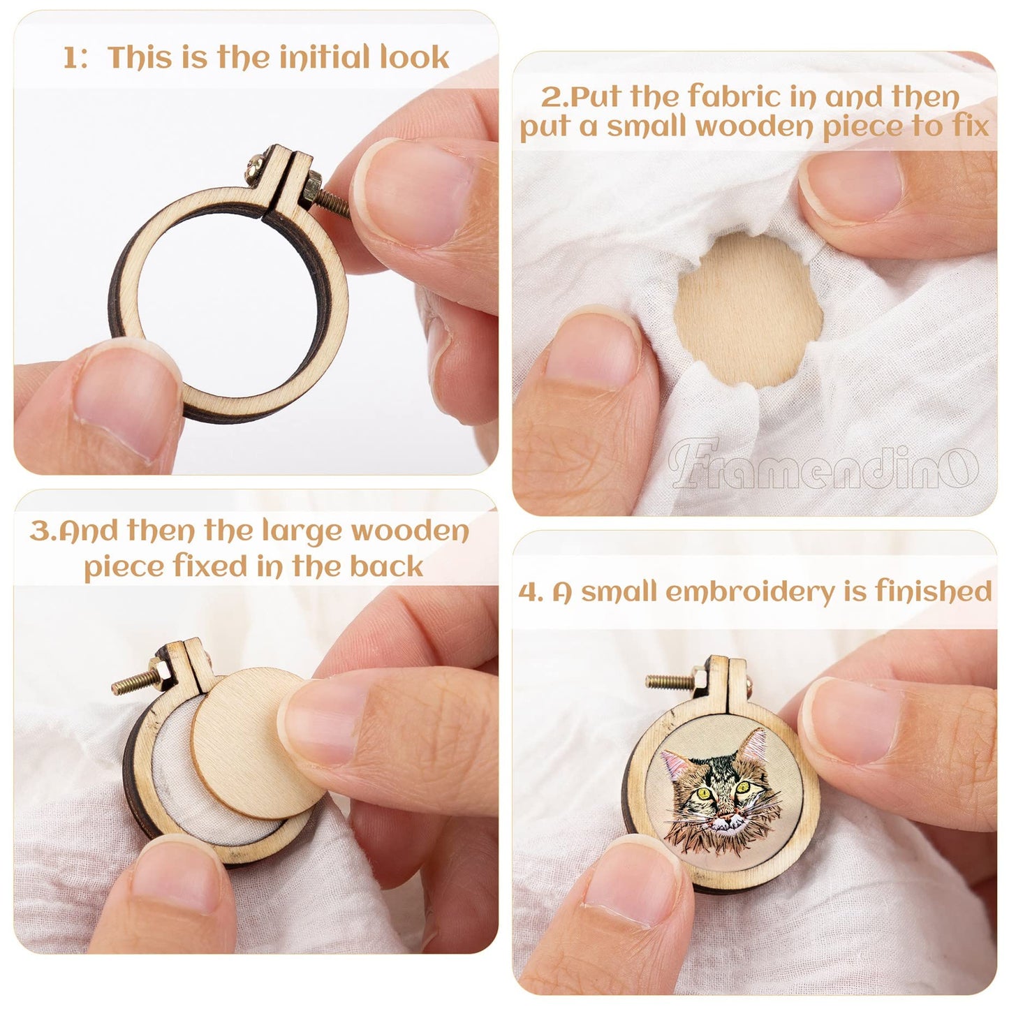 Framendino, 40 Pack Mini Embroidery Hoops Small Ring Tiny Round Wood Cross Stitch for Frame Crafts Jewelry
