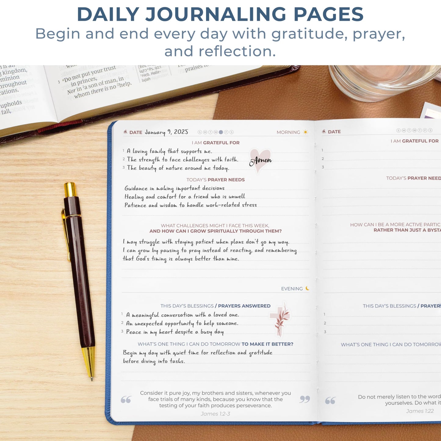Clever Fox 5-Minute Daily Prayer Journal – Bible Study Journal for Women to Write In – Faith Based Gifts & Religious Accessories – Biblical Scripture Notes & Devotional Church Notebook (Mystic Blue)